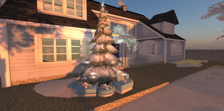 Blue Christmas Tree Complete With Gifts, Sparkles and Changing Lights